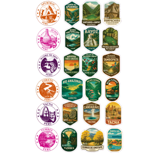 2 EcoPack Aventura - (3 stickers + 1 transparente) (Apurímac, Junín, Loreto, Madre de Dios, Tacna, Tumbes)