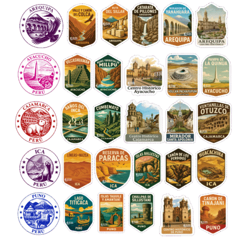 4 MegaPack Patrimonio- (5 stickers + 1 transparente) (Arequipa, Ayacucho, Cajamarca, Ica, Puno)