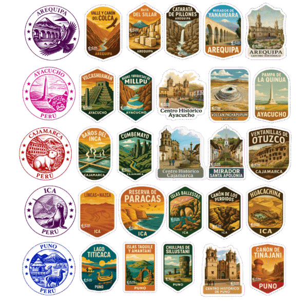 4 MegaPack Patrimonio- (5 stickers + 1 transparente) (Arequipa, Ayacucho, Cajamarca, Ica, Puno)